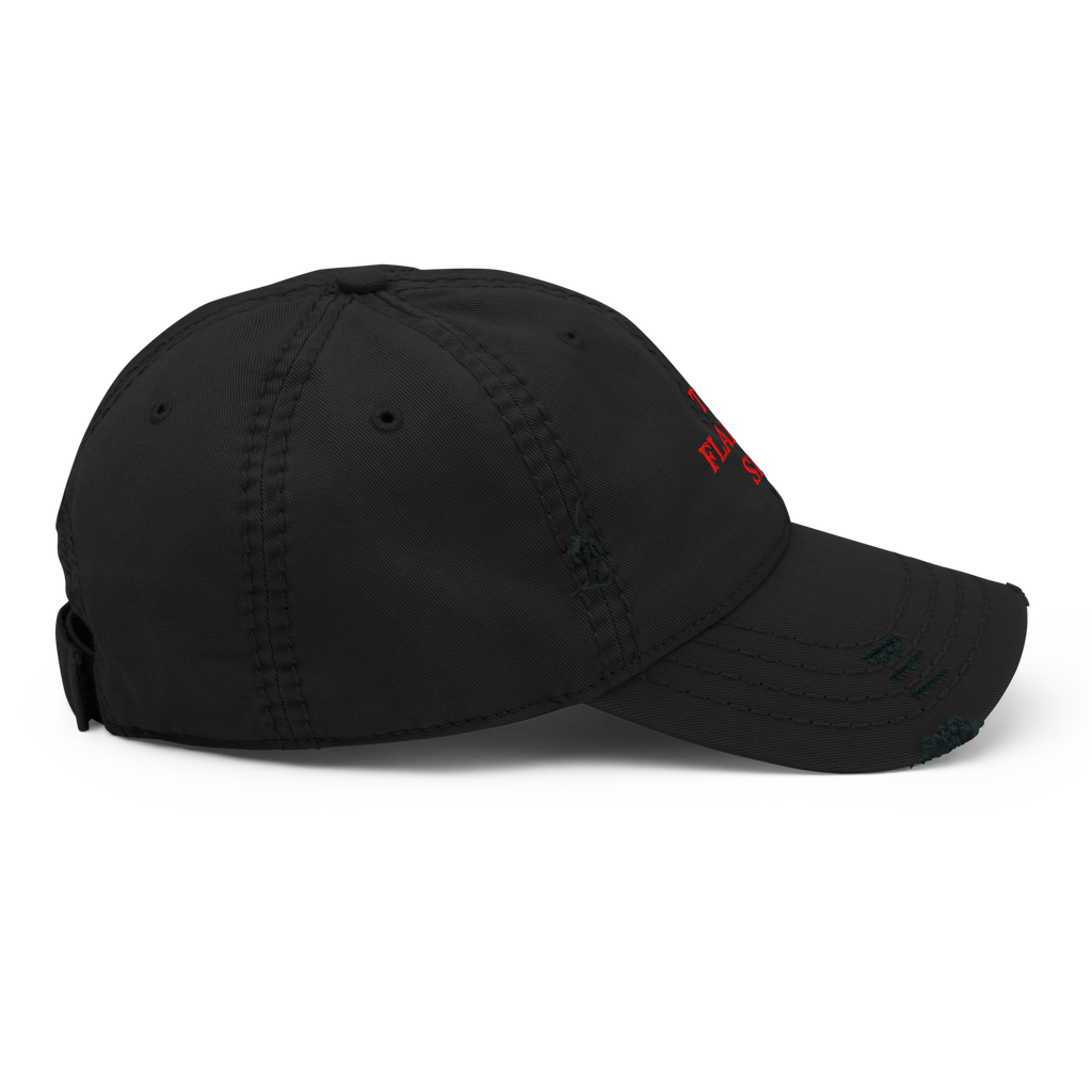 THE FLAMING SEA DISTRESSED HAT RED TEXT