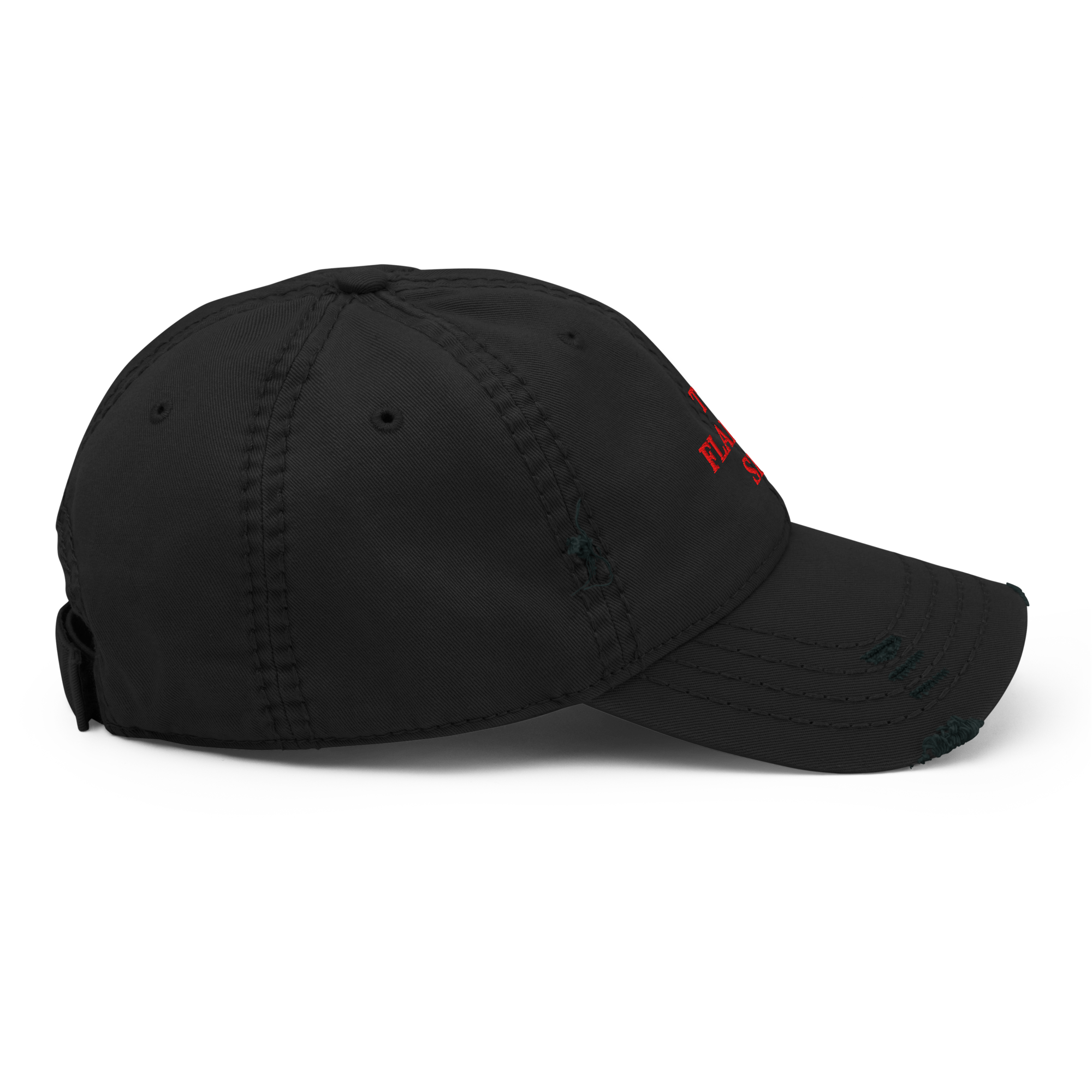 THE FLAMING SEA DISTRESSED HAT RED TEXT