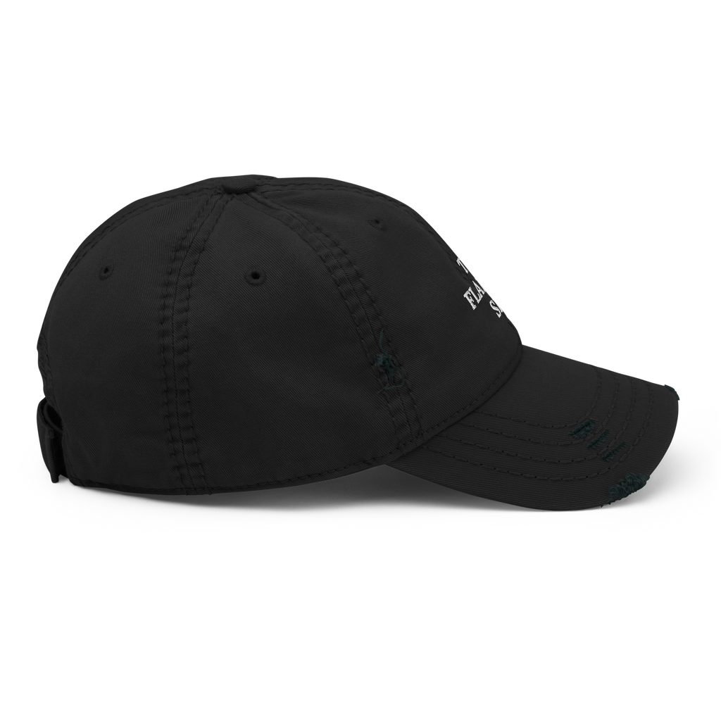 THE FLAMING SEA DISTRESSED HAT WHITE TEXT