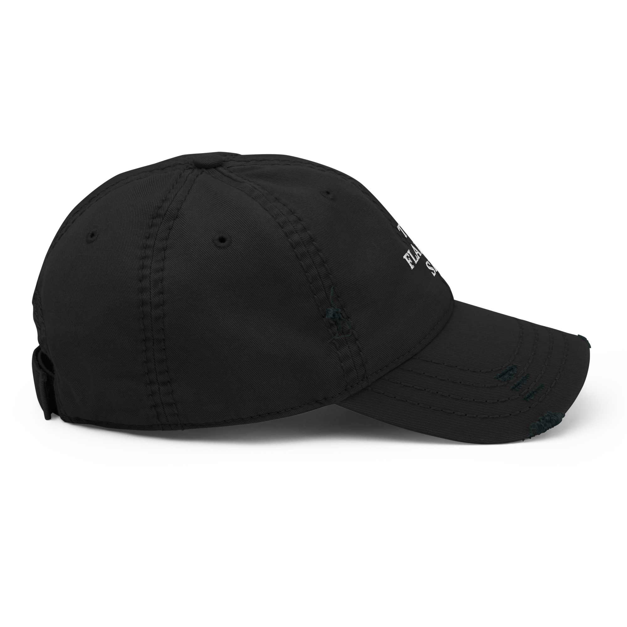 THE FLAMING SEA DISTRESSED HAT WHITE TEXT