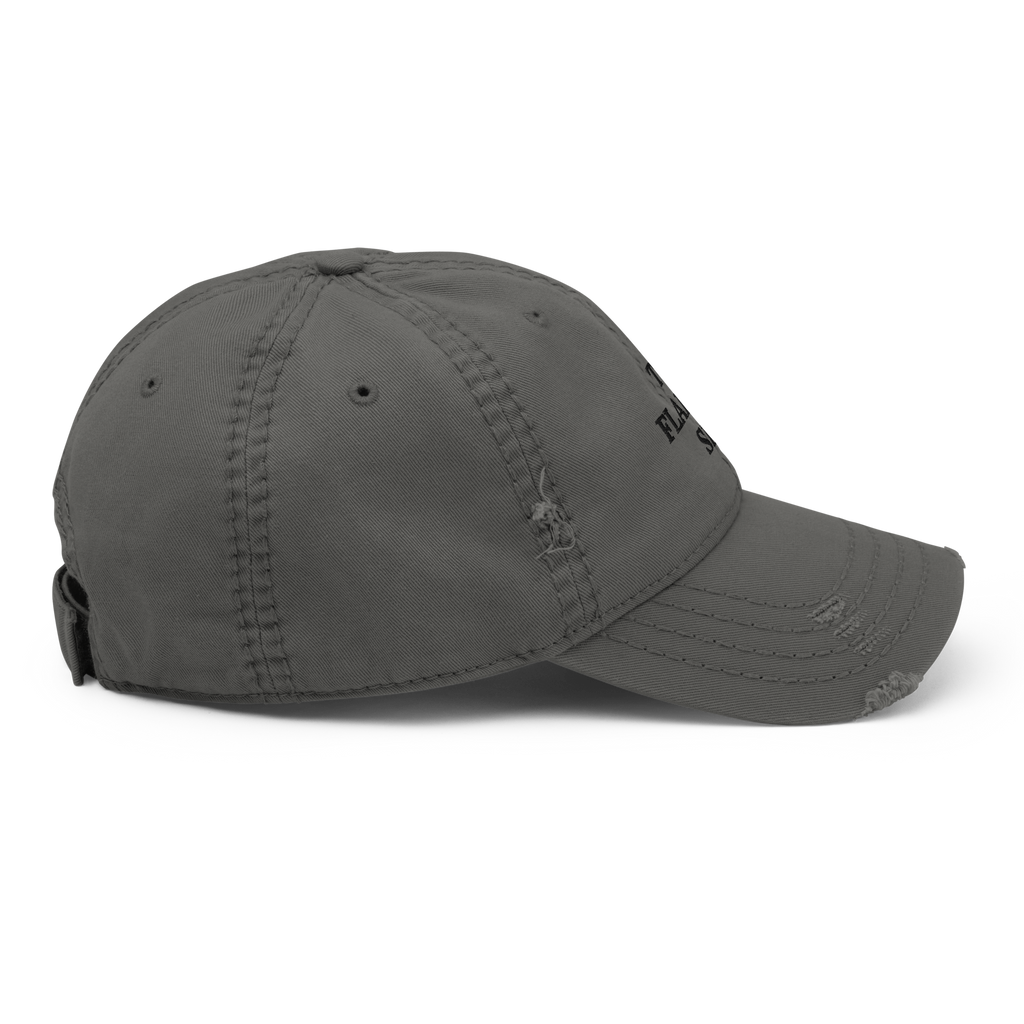 THE FLAMING SEA DISTRESSED HAT BLACK TEXT