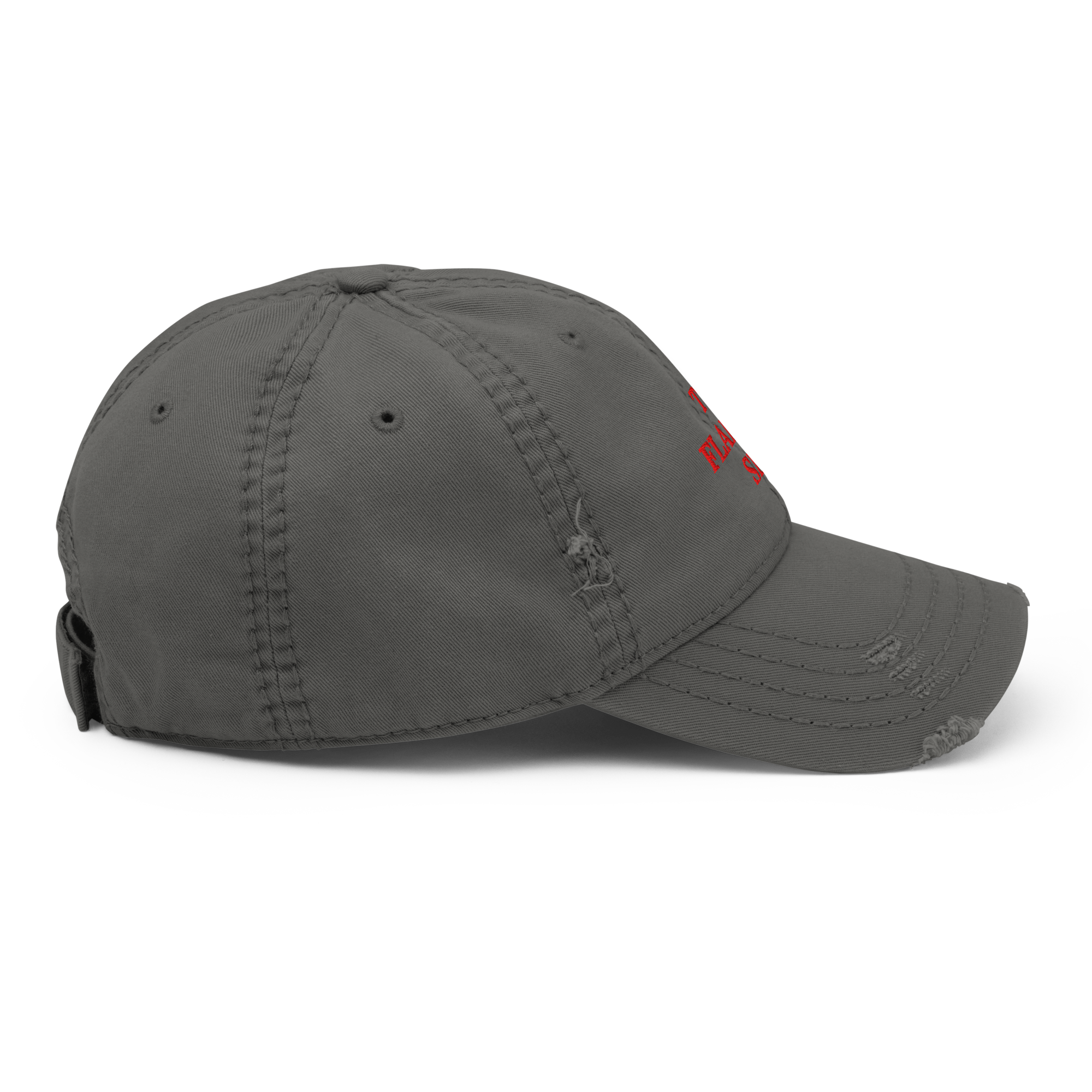 THE FLAMING SEA DISTRESSED HAT RED TEXT