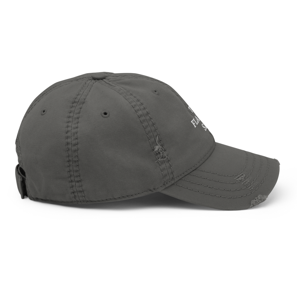 THE FLAMING SEA DISTRESSED HAT WHITE TEXT