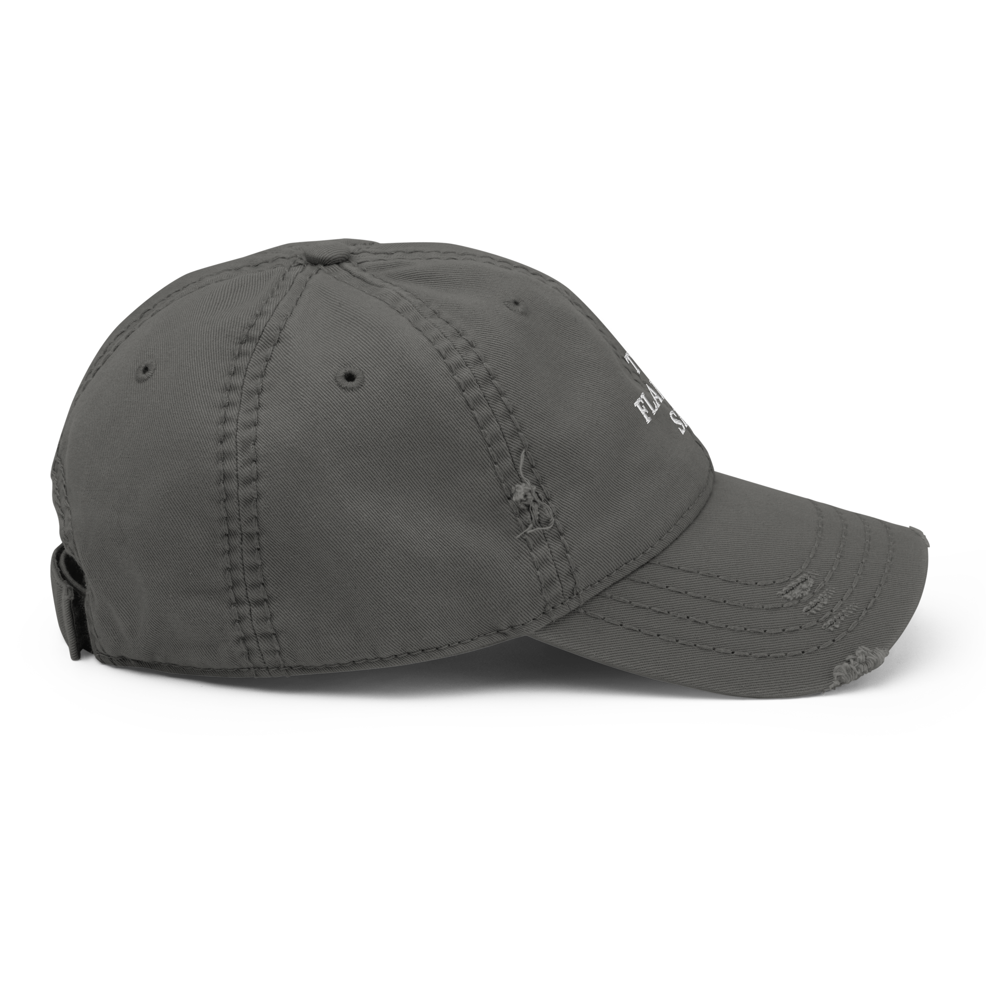 THE FLAMING SEA DISTRESSED HAT WHITE TEXT
