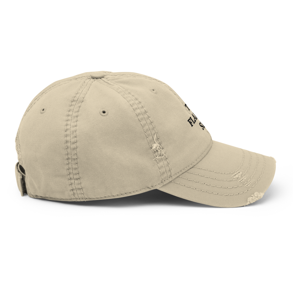 THE FLAMING SEA DISTRESSED HAT BLACK TEXT