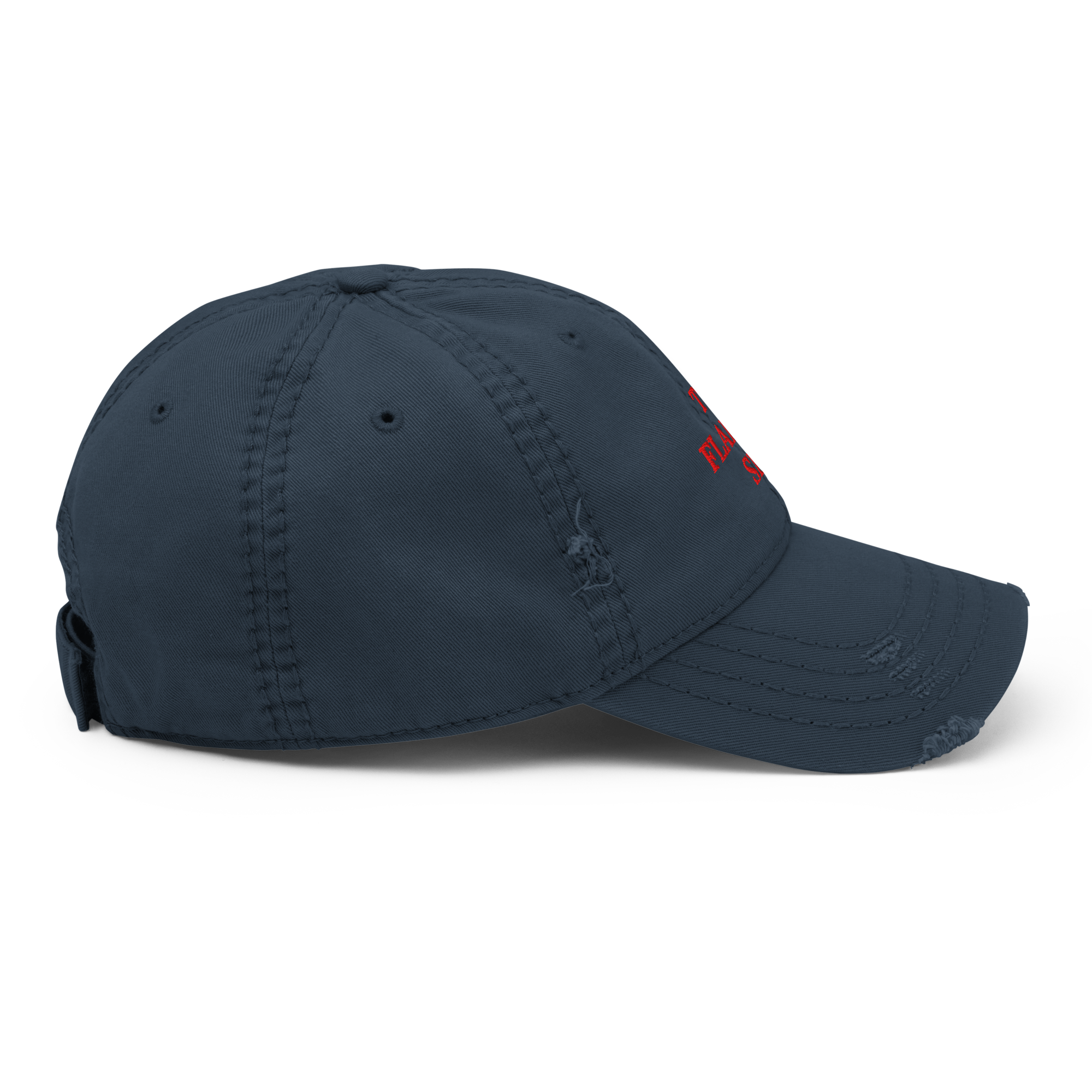 THE FLAMING SEA DISTRESSED HAT RED TEXT