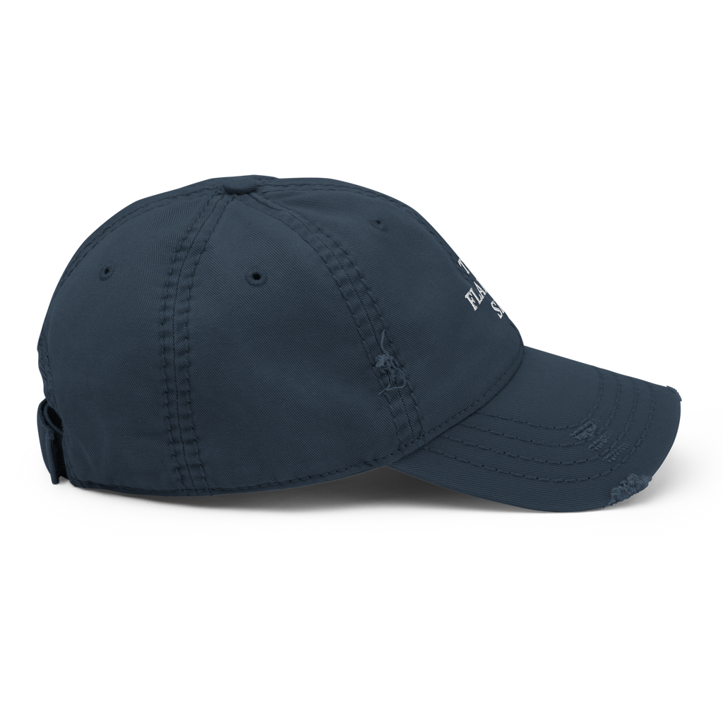 THE FLAMING SEA DISTRESSED HAT WHITE TEXT
