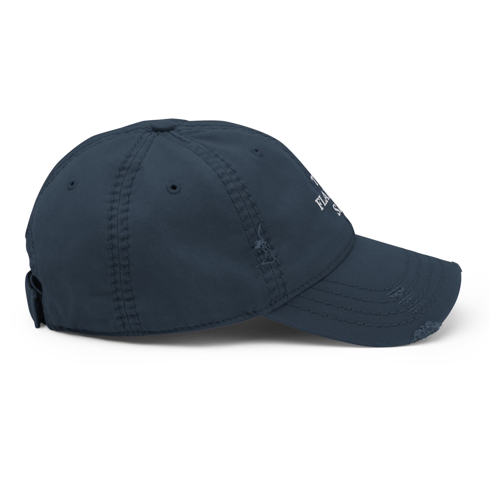 THE FLAMING SEA DISTRESSED HAT WHITE TEXT
